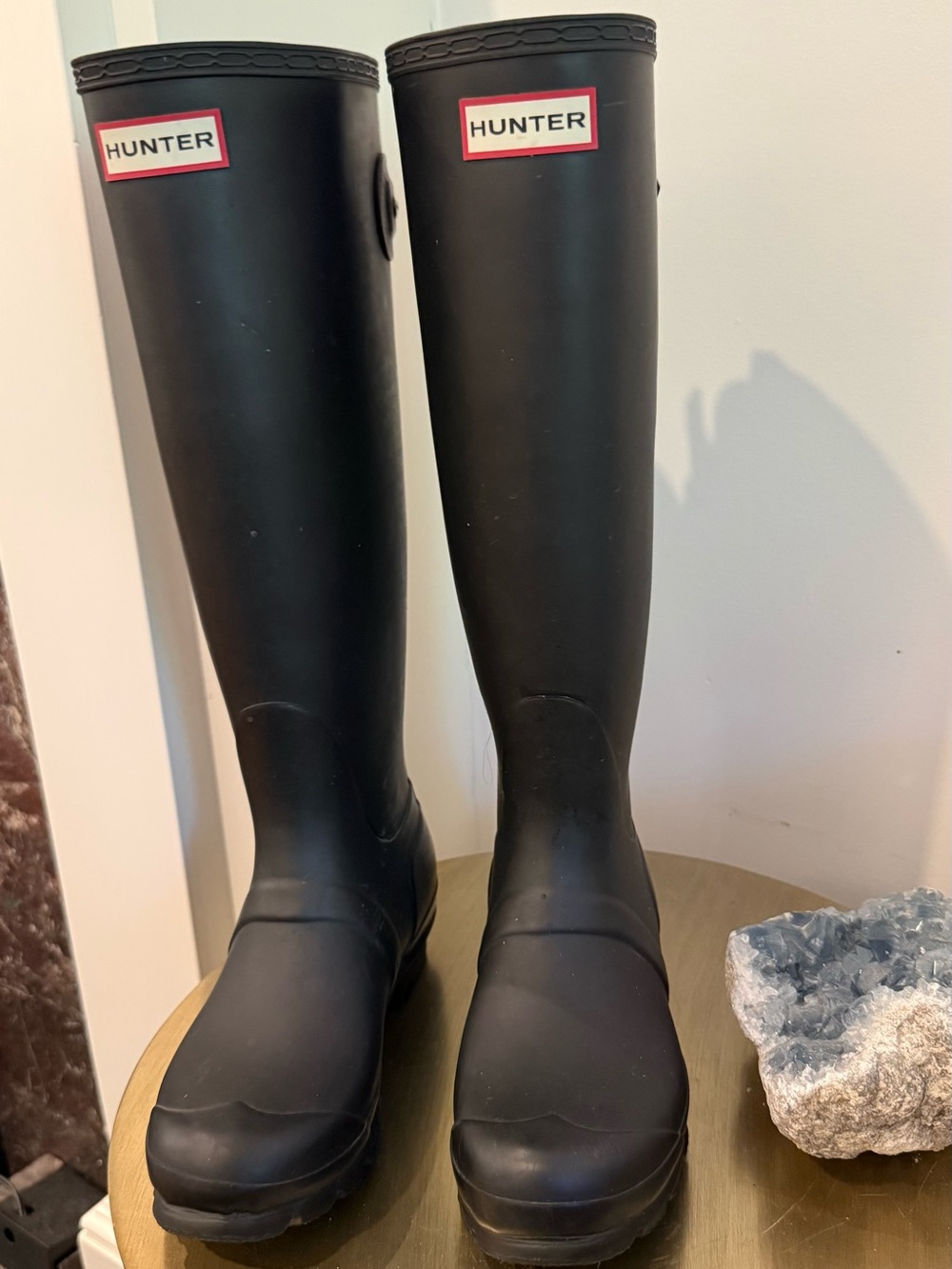 Hunter Black Knee-High Rubber Rain Boots,  Like New